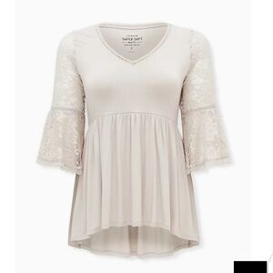 🆕 2X SUPER SOFT IVORY CROCHET LACE BABYDOLL TOP